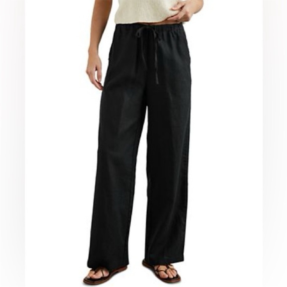 Joie Black Linen Blend Pants size 2X High waist Wide Leg Pockets Beach